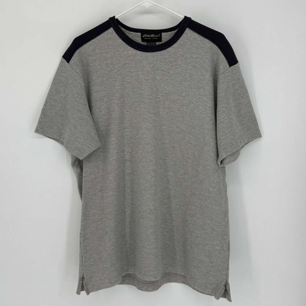 Vintage Eddie Bauer Heavyweight Gray & Navy‎ Ringer-Style Crewneck Shirt Mens L
